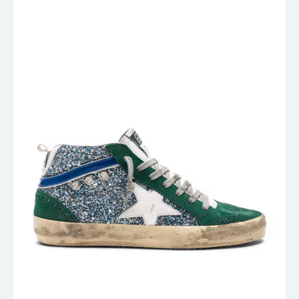 Golden Goose Green and Blue Glitter Sneakers